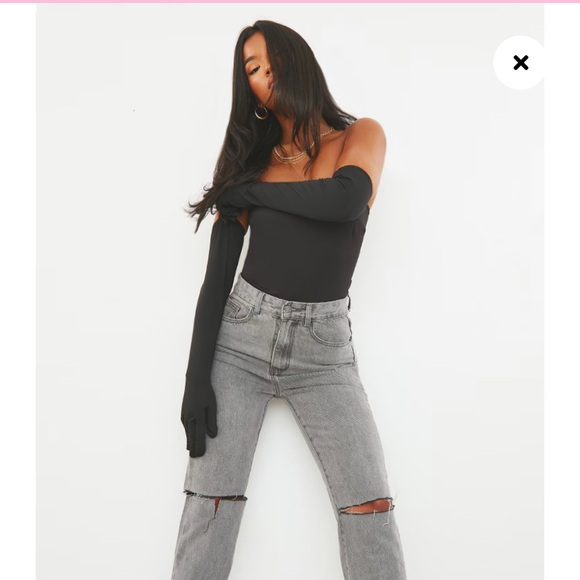 Sold❌Prettylittlethings WASHED GREY SLASH KNEE LONG LEG STRAIGHT LEG JEANS s - Picture 2 of 6